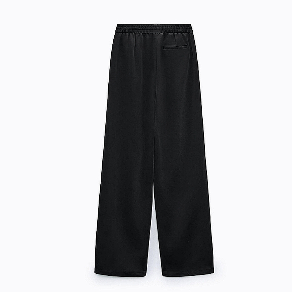 Zara Straight Wide Fit Pants Black Pintuck - Picture 7 of 10
